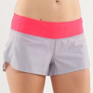 Lululemon Sz8 1st Edition Run Speed shorts Hot pink and wht/Gry stripes
